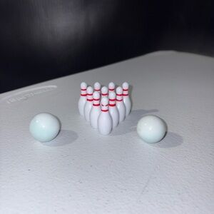 Miniature White Bowling Pin and Ball Set
